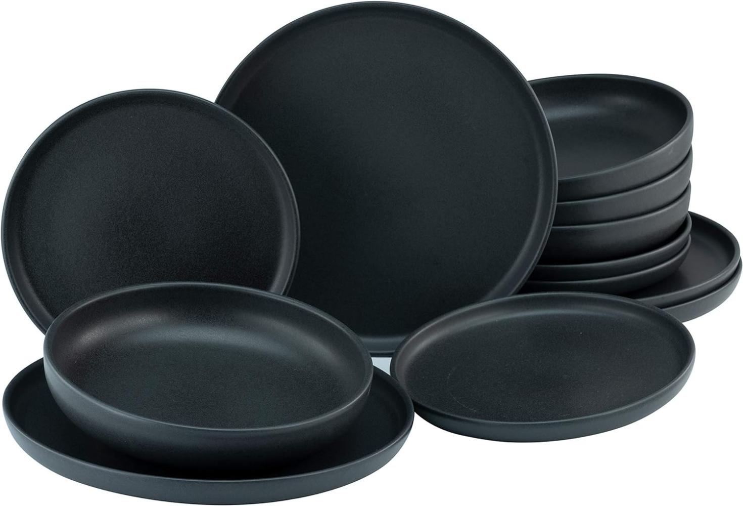 CreaTable 22979 Tafelservice Uno BLACK für 4 Personen, Steinzeug, schwarz (1 Set, 12-teilig) Bild 1