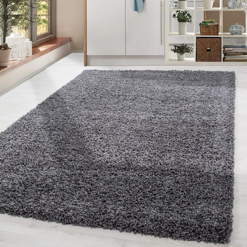 HomebyHome Hochflor Wohnzimmer Teppich 200x290 cm Einfarbig Grau Teppich Langflor Shaggy Modern Teppich für Schlafzimmer, Pflegeleicht Flauschig Weich Rechteckig Großer Teppich Bild 1