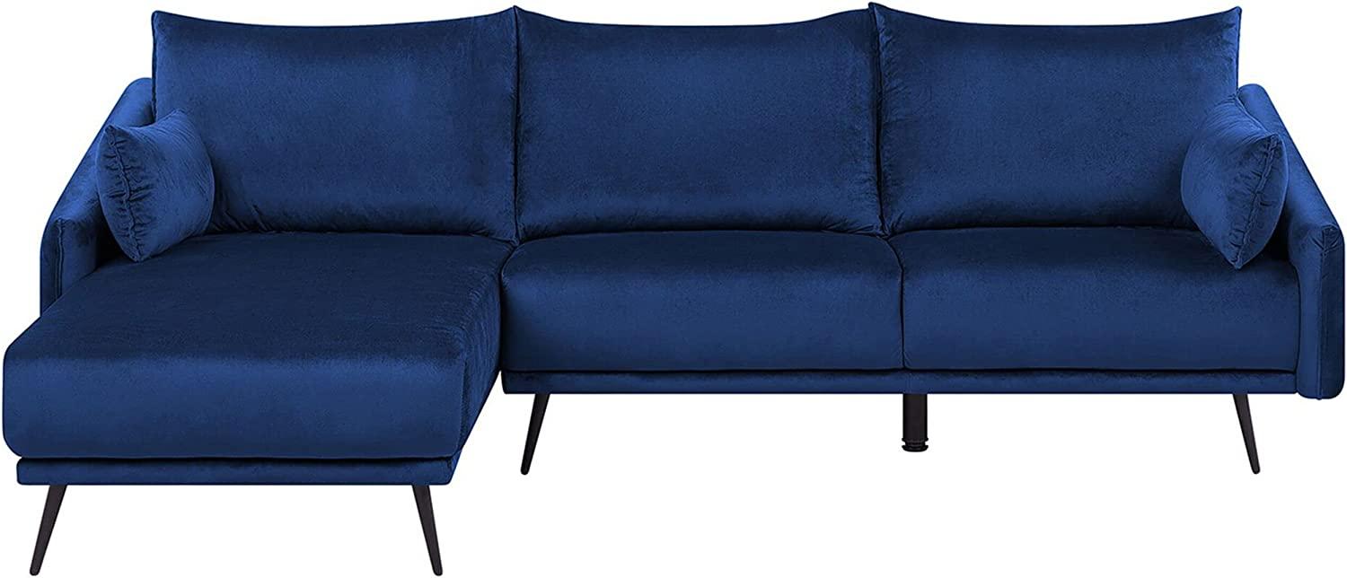 Ecksofa Samtstoff marineblau rechtsseitig VARDE Bild 1