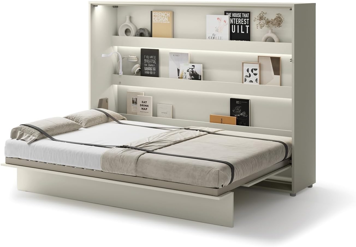 MEBLINI Schrankbett Bed Concept - BC-04 - 140x200 cm Horizontal - Kaschmir mit Matratze - Wandbett mit Lattenrost - Klappbett mit Schrank - Wandklappbett - Murphy Bed - Bettschrank Bild 1