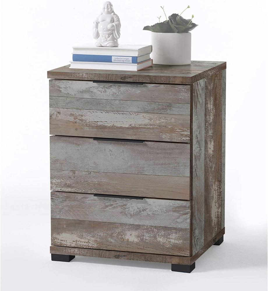 Universal Nachttisch in Driftwood Optik - Moderner Nachtschrank mit drei Schubladen für Ihr Boxspringbett - 46 x 61 x 42 cm (B/H/T) Bild 1