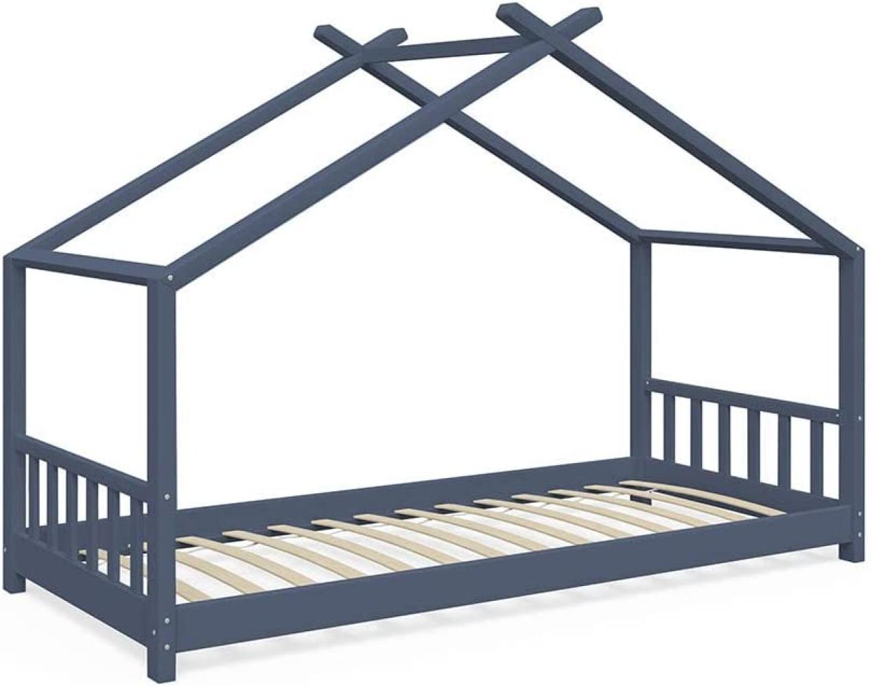 VitaliSpa Design Kinderbett Hausbett Anthrazit Kinderhaus Holzbett 90x200 cm Bild 1