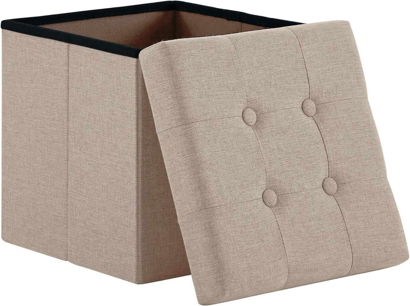 Zedelmaier Sitzhocker mit Stauraum, Fußbank Truhen Aufbewahrungsbox faltbar belastbar bis 300 kg, Leinen, 38 x 38 x 38 cm (Beige) Bild 1