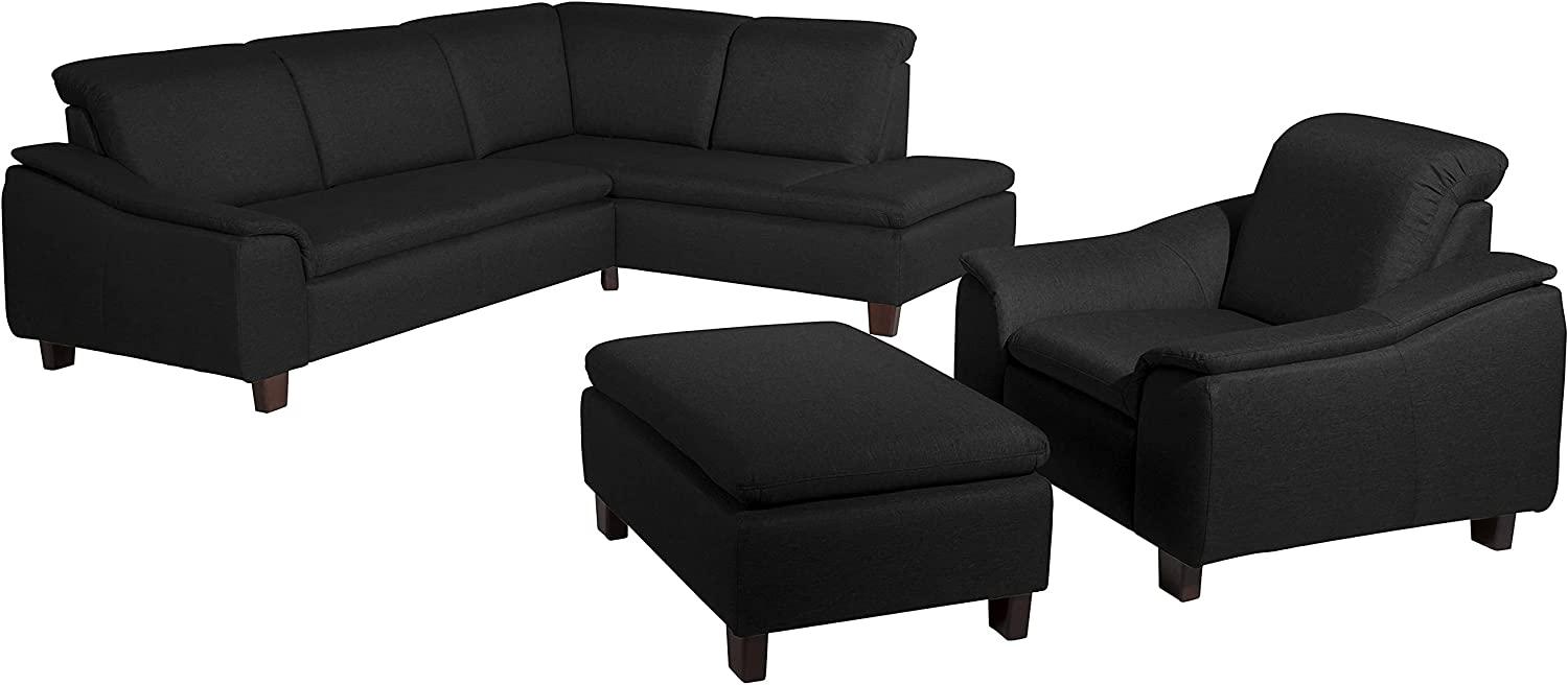 Aaron Sofa Eckgarnitur Flachgewebe Leinenoptik Schwarz Buche Nussbaumfarben Bild 1