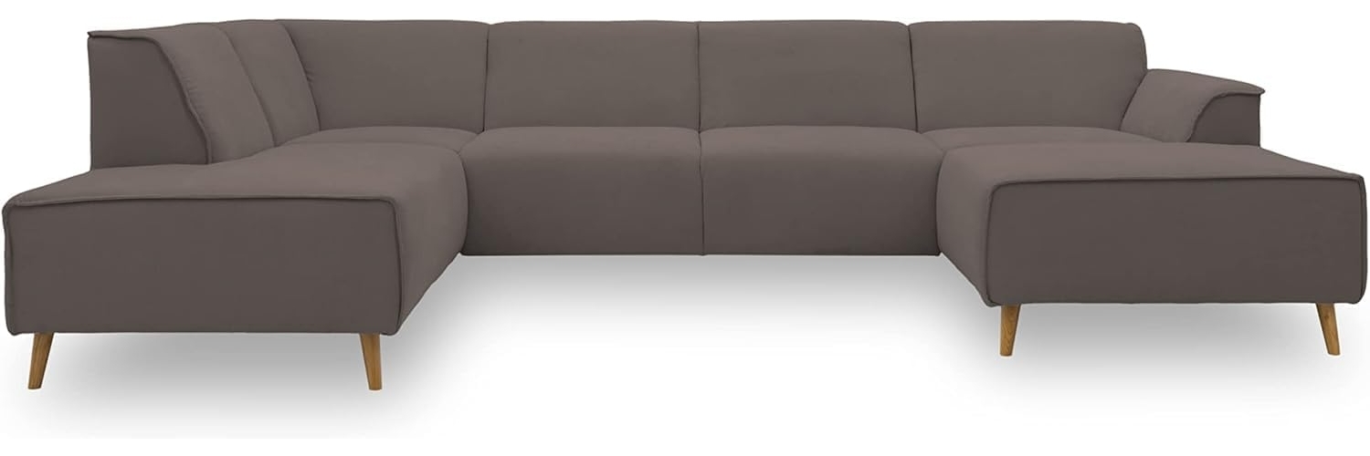 DOMO Collection Jules Wohnlandschaft, Skandinavisches Sofa mit Federkern, Couch in U-Form, braun (kaki), 191 x 333 x 159 cm Bild 1