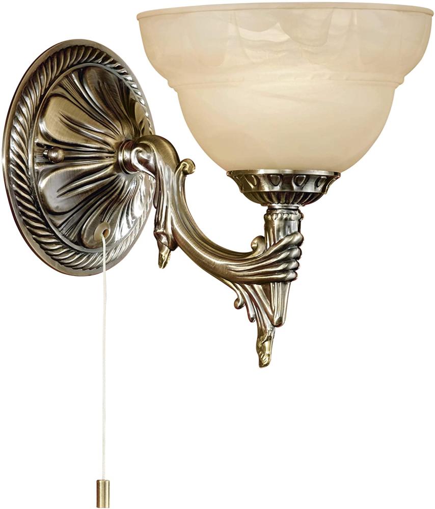 Eglo 85859 Wandlampe MARBELLA Metallguss brüniert, Glas alabaster champagner E14 max. 1X40W L:17cm H:20cm mit Zugschalter Bild 1