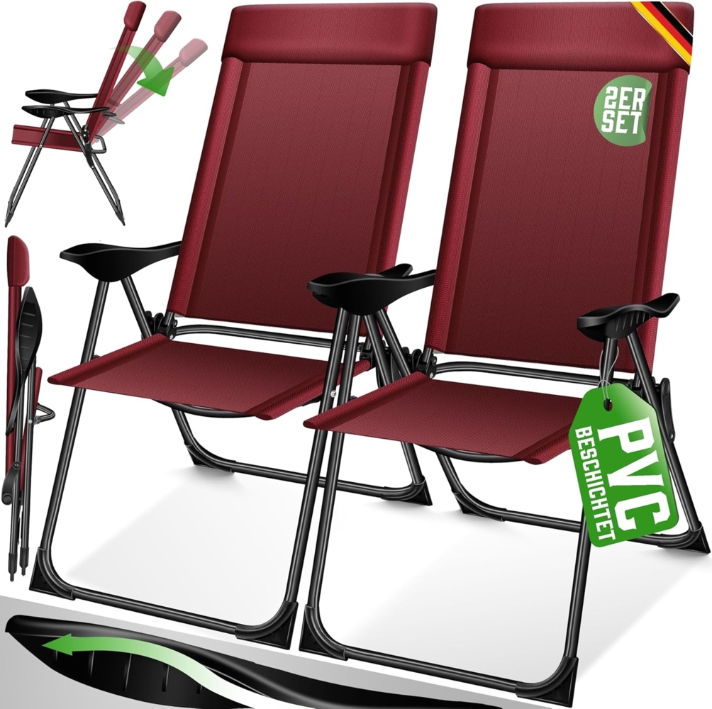 KESSER® 2er Set Gartenstuhl Hochlehner, 7-Fach verstellbar mit Armlehnen, Bordeaux Bild 1