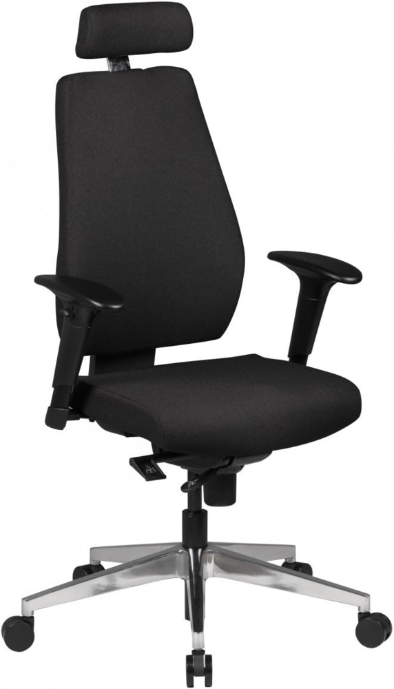 Bürostuhl SPM1.279 Schreibtischstuhl Stoff Schwarz Chefsessel Modern, Drehstuhl mit Synchronmechanik, Arbeitsstuhl mit Kopfstütze 120kg, Bürosessel Höhenverstellbar Wippfunktion Bild 1