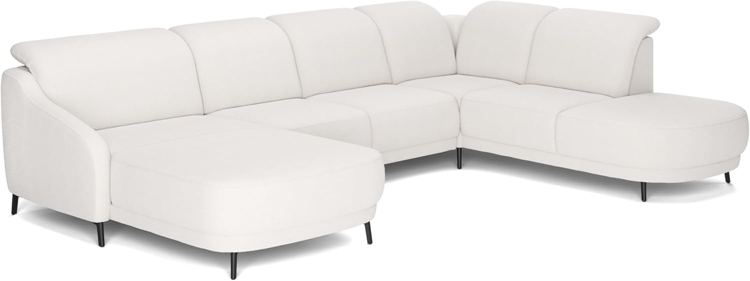 CAVADORE Wohnlandschaft Blue/Sofalandschaft mit Longchair im modernen Design, inklusiv Kopfteilverstellung und mattschwarzen Metallfüßen / 356 x 93 x 249 / Flachgewebe, Weiß Bild 1