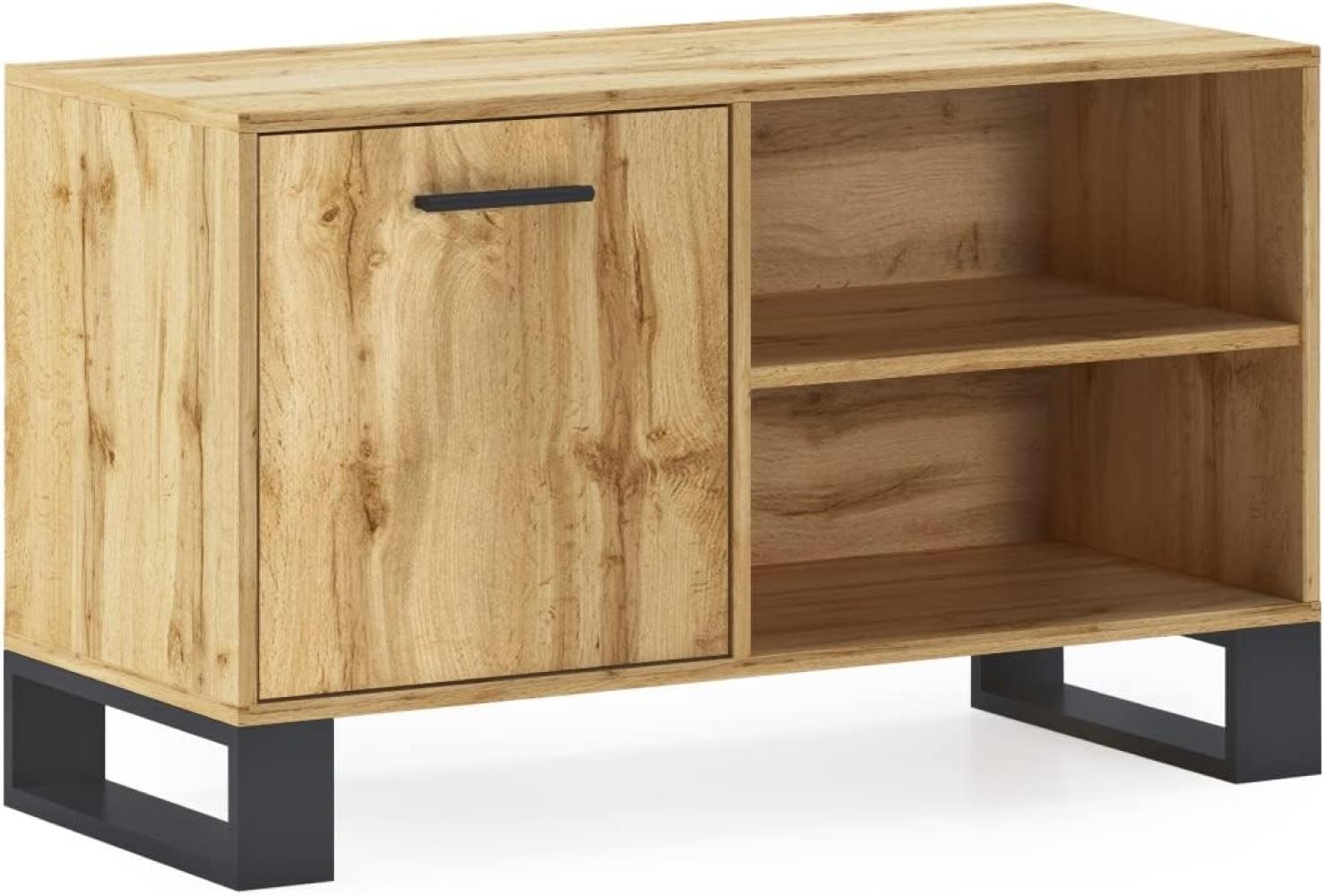 Skraut Home – TV-Schrank für Wohnzimmer – 57 x 95 x 40 cm – geeignet für 32/40/42 Zoll Fernseher – Loft-Modell – rustikale Struktur in Eichenfarbe – Schwarze Holzbeine Bild 1