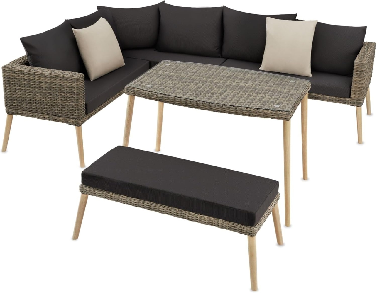 tectake Loungeset Rattan Lounge, (Set, 3-tlg), mit Aluminiumgestell Bild 1