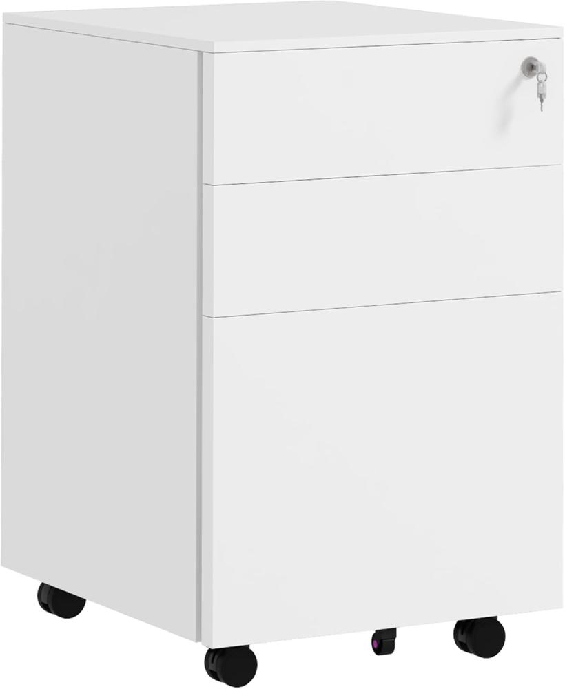 Vinsetto Rollcontainer Aktenschrank mit 3 Schubladen und Schloss, (Druckschrank, 1 St, Büroschrank), Stahl, 37 x 43,5 x 60 cm, Weiß Bild 1