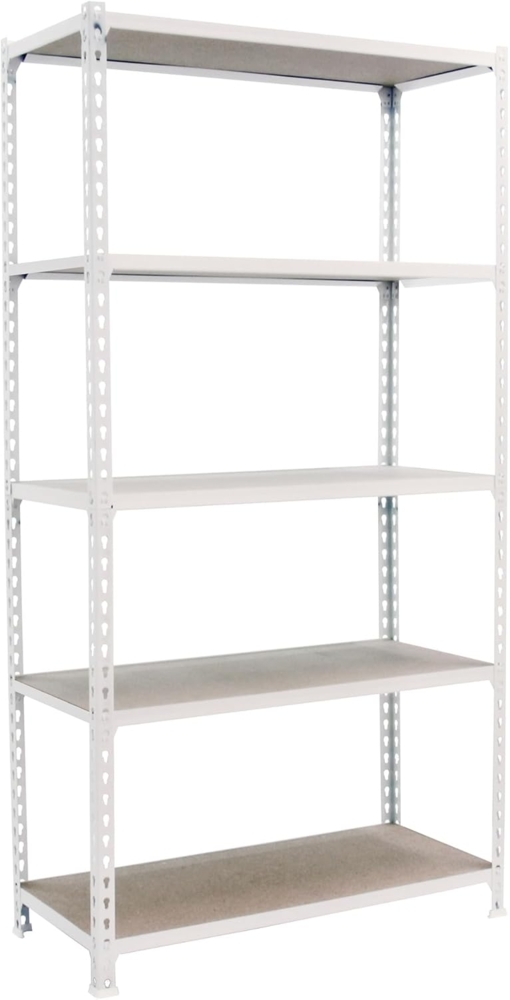 Simonrack Schwerlastregal, Lagerregal, 200 x 110 x 30 cm, Metallregal, Kellerregal, Biegestelle 90 kg, 5 Holzfachböden, Weiss/Holz - Maderclick Bild 1