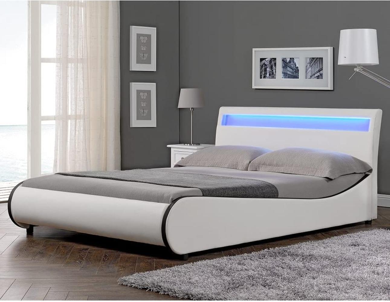 LED Polsterbett Valencia 180x200cm Weiß mit schwarzer Kante [Corium] Bild 1