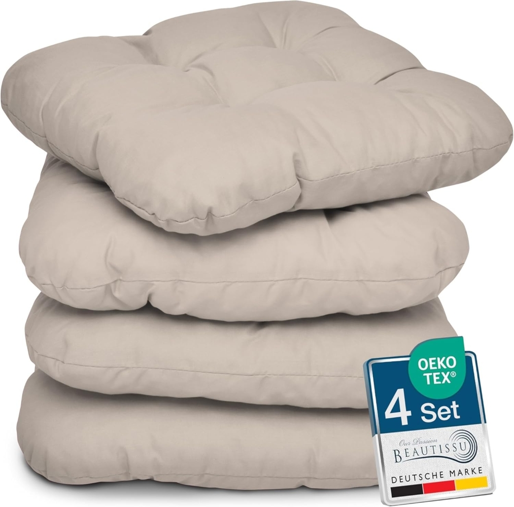 4er Set Beautissu Lisa Stuhlkissen 40 x 40 x 8 cm Taupe Bild 1