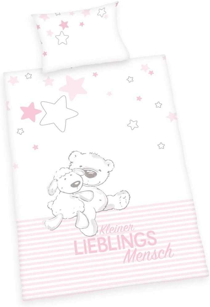 Herding Young Collection Babybettwäsche Lieblingsmensch BIO-Bettwäsche GOTS rosa 40/60 Hoteleinschl.+100/135, baby bettwäsche set 100x135 kinder bettwäsche 100x135 Bild 1