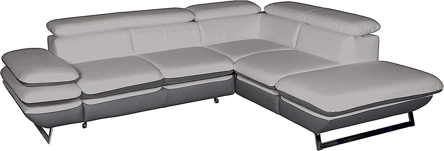 Mivano Ecksofa Prestige / Bettsofa in L-Form mit Ottomane und Schlaffunktion / Kopfteile und Armteil verstellbar / 265 x 74 x 223 / Zweifarbiges Kunstleder, hellgrau/dunkelgrau Bild 1