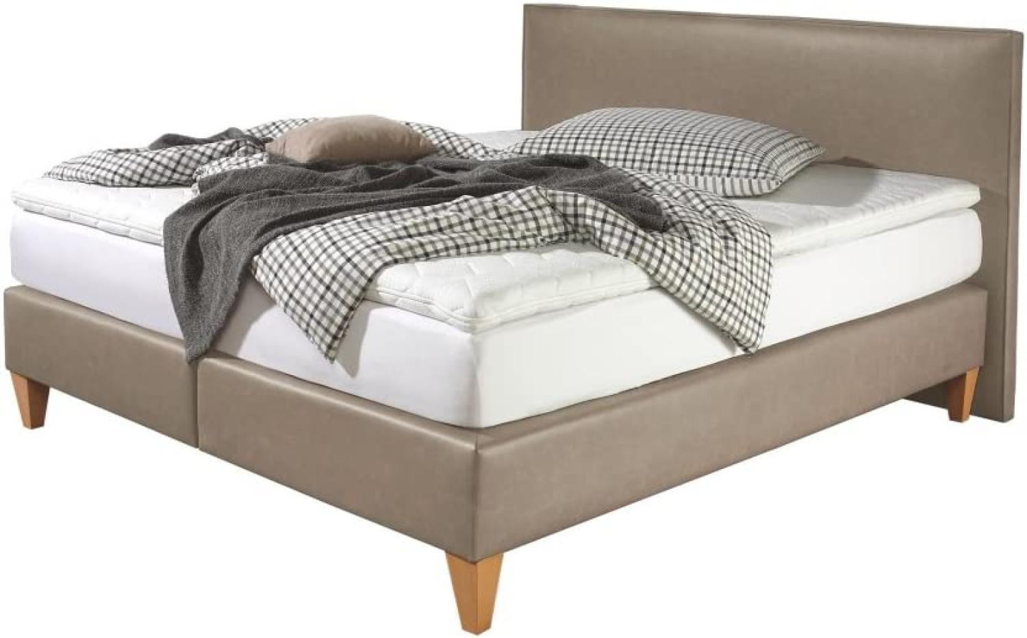 Maintal Boxspringbett Luxor, 100 x 200 cm, Kunstleder, 7-Zonen-Kaltschaum Matratze h3, Beige Bild 1