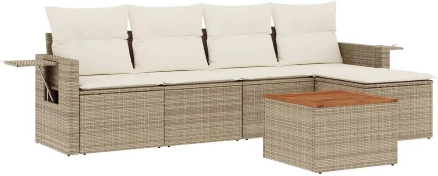 vidaXL 6-tlg. Garten-Sofagarnitur mit Kissen Beige Poly Rattan 3256870 Bild 1