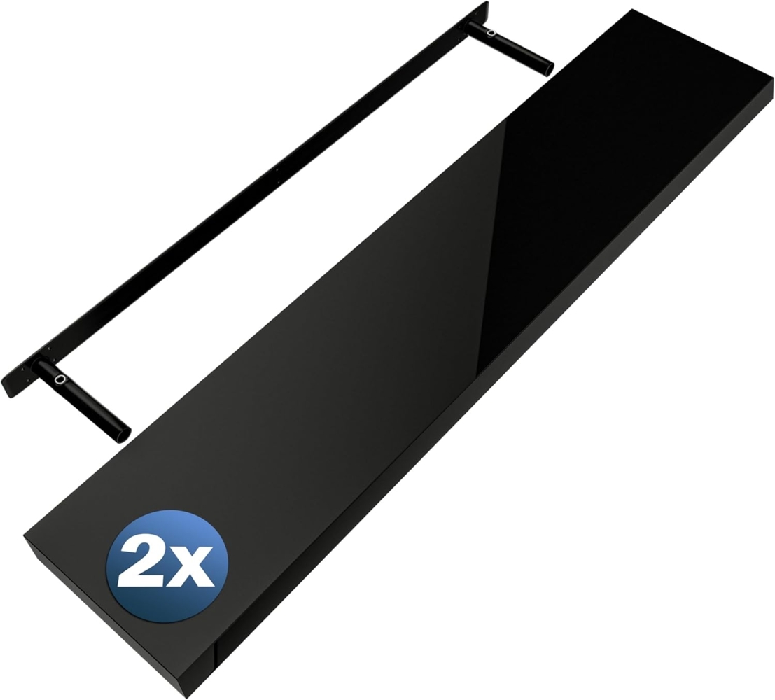 Casaria Wandregal mit Halterung, 2 Stück, MDF, Schwarz / Hochglanz, 110 x 23 x 3,8cm Bild 1
