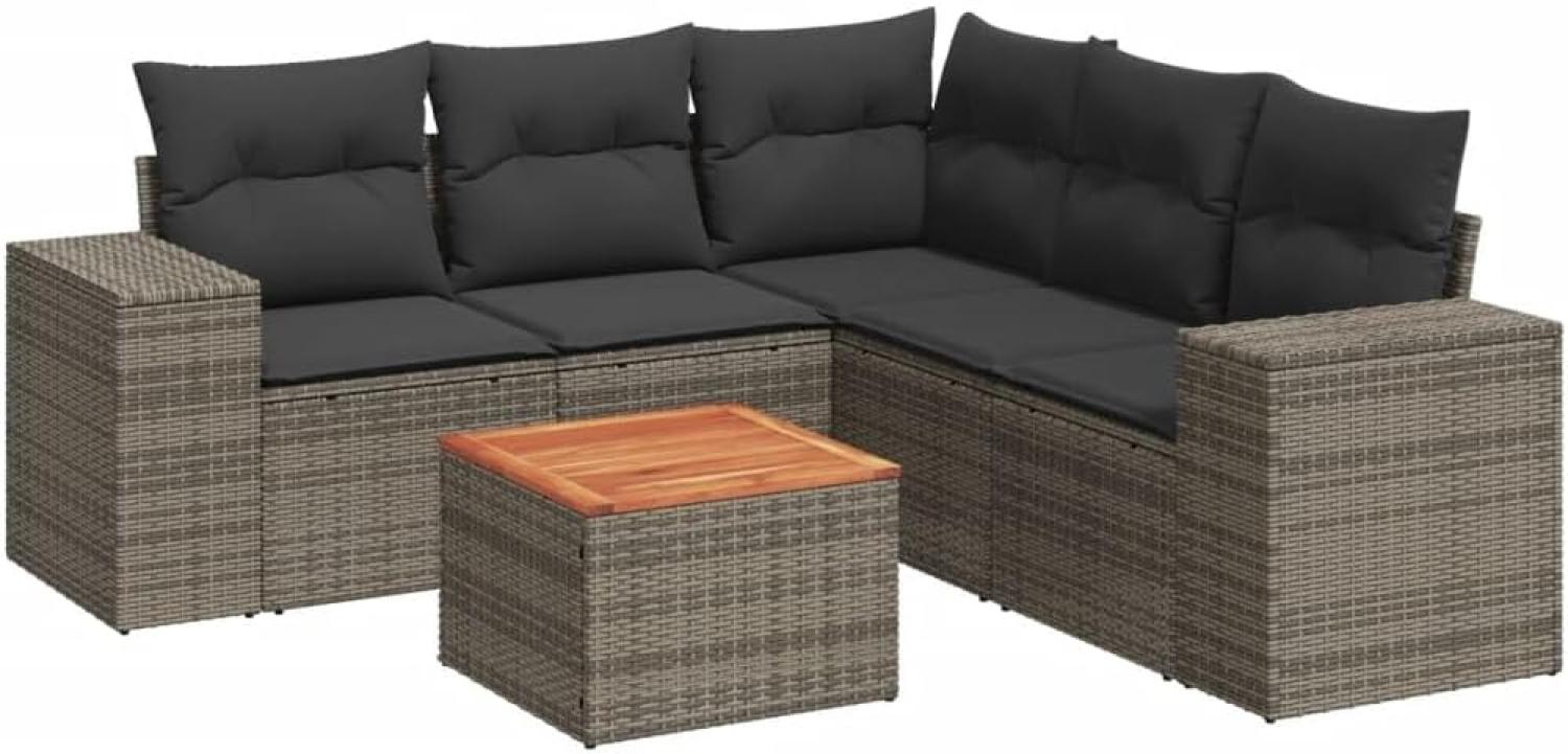 vidaXL 6-tlg. Garten-Sofagarnitur mit Kissen Grau Poly Rattan 3257775 Bild 1