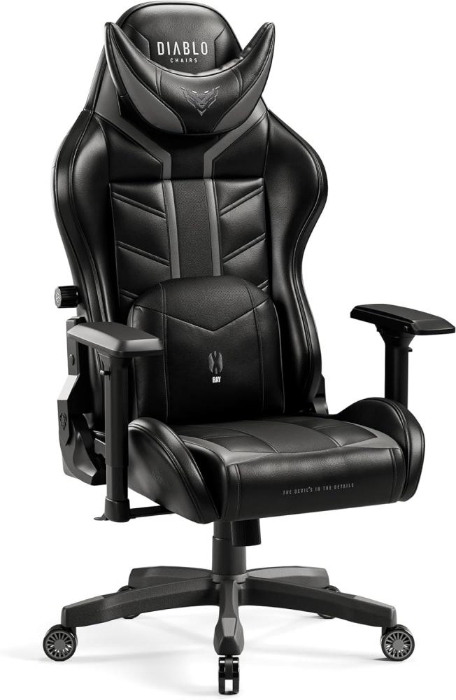 Diablo X-Ray Gaming Stuhl Bürostuhl Gamer Chair Schreibtischstuhl 4D Armlehnen Ergonomisches Design Kunstleder Perforation Wippfunktion Schwarz-Grau Normal (L) Bild 1