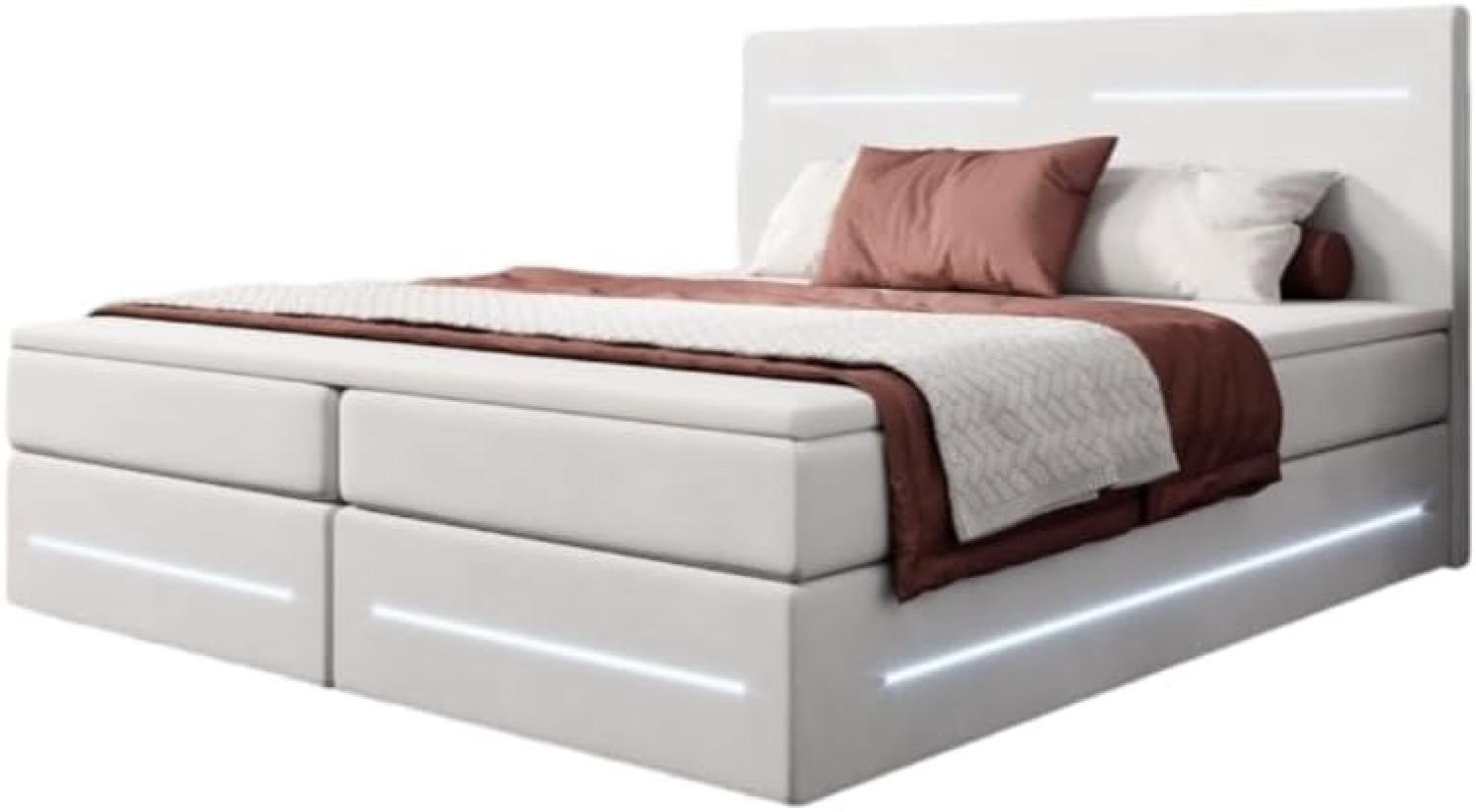 Boxspringbett Lara mit Stauraum und LED (Samt) 140x200 Weiß H3 Bild 1