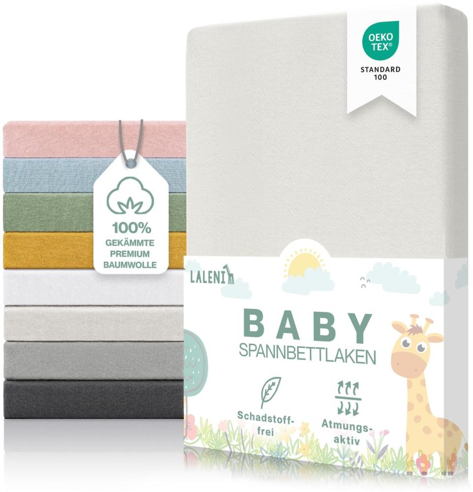 Laleni 2er-Set Premium Spannbettlaken Stubenwagen rechteckig 42x81 cm - Oeko-Tex Zertifiziert, 100% Baumwolle, atmungsaktives Spannbetttuch Jersey Baby, 150 g/m², Elfenbein Bild 1