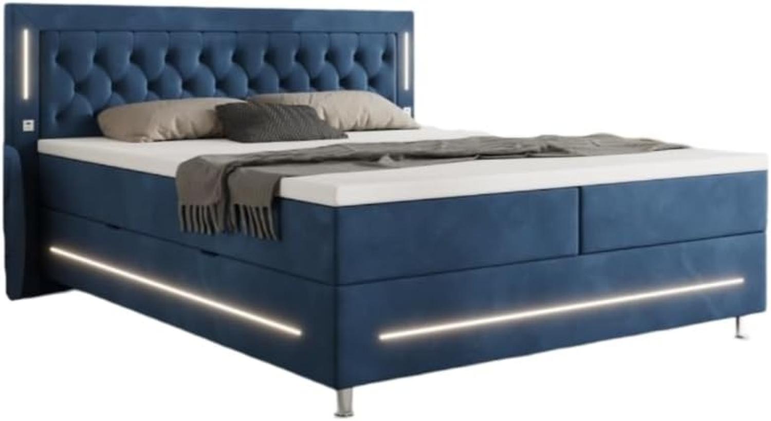 Boxspringbett Vito mit RGB, USB und Stauraum 200x200 Blau H3 Bild 1