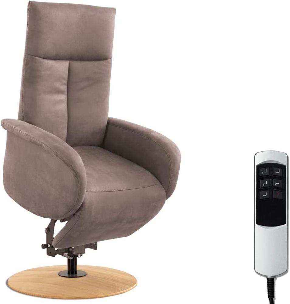 CAVADORE TV-Sessel Juba / Fernsehsessel mit Aufstehhilfe + elektrisch verstellbarer Relaxfunktion / 2 E-Motoren / 75 x 112 x 82 / Lederoptik, Hellbraun Bild 1