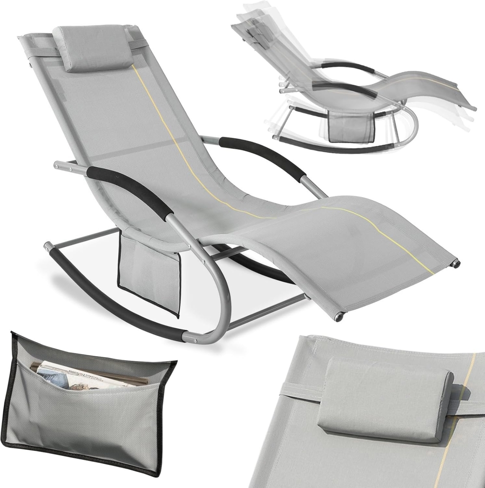 SoBuy OGS28-HG Swingliege Schaukelliege Sonnenliege Liegestuhl Relaxliege Gartenliege mit Tasche Gewebe in grau 150 kg Belastung Bild 1