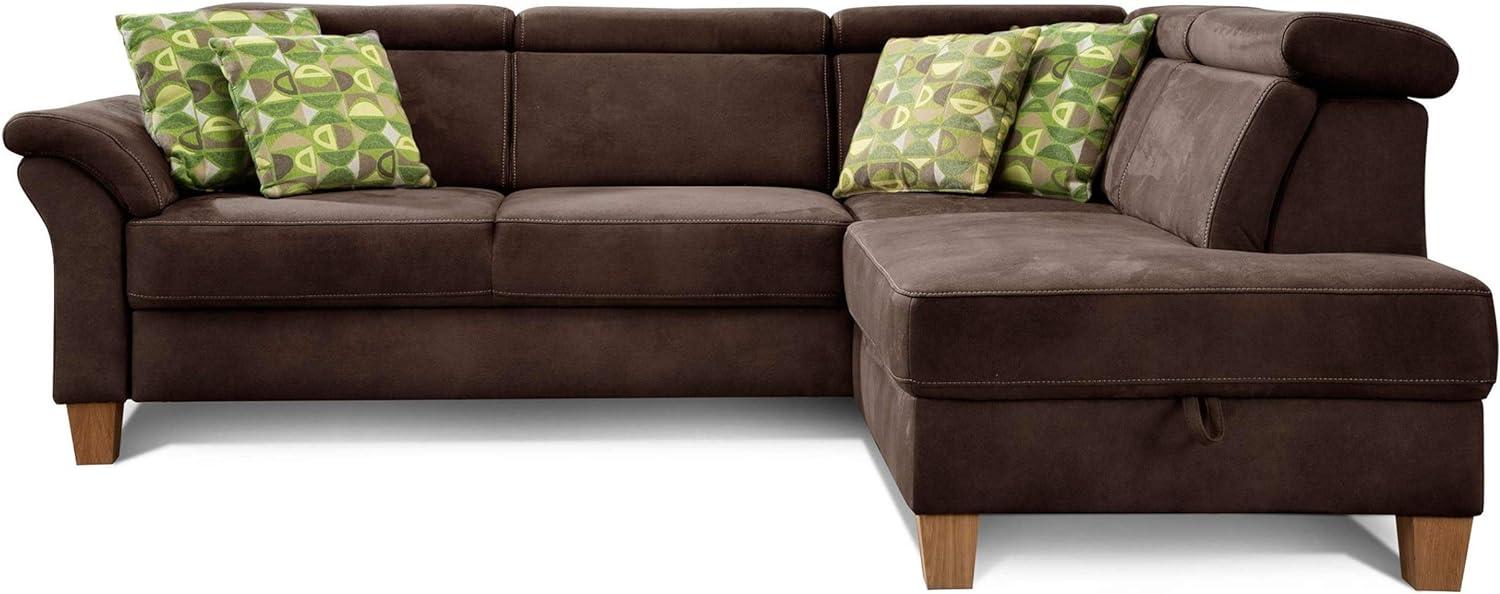 Cavadore Ecksofa Ammerland mit Ottomane rechts / Federkern-Sofa im Landhausstil mit verstellbaren Kopfstützen / 245 x 84 x 194 / Lederoptik braun Bild 1