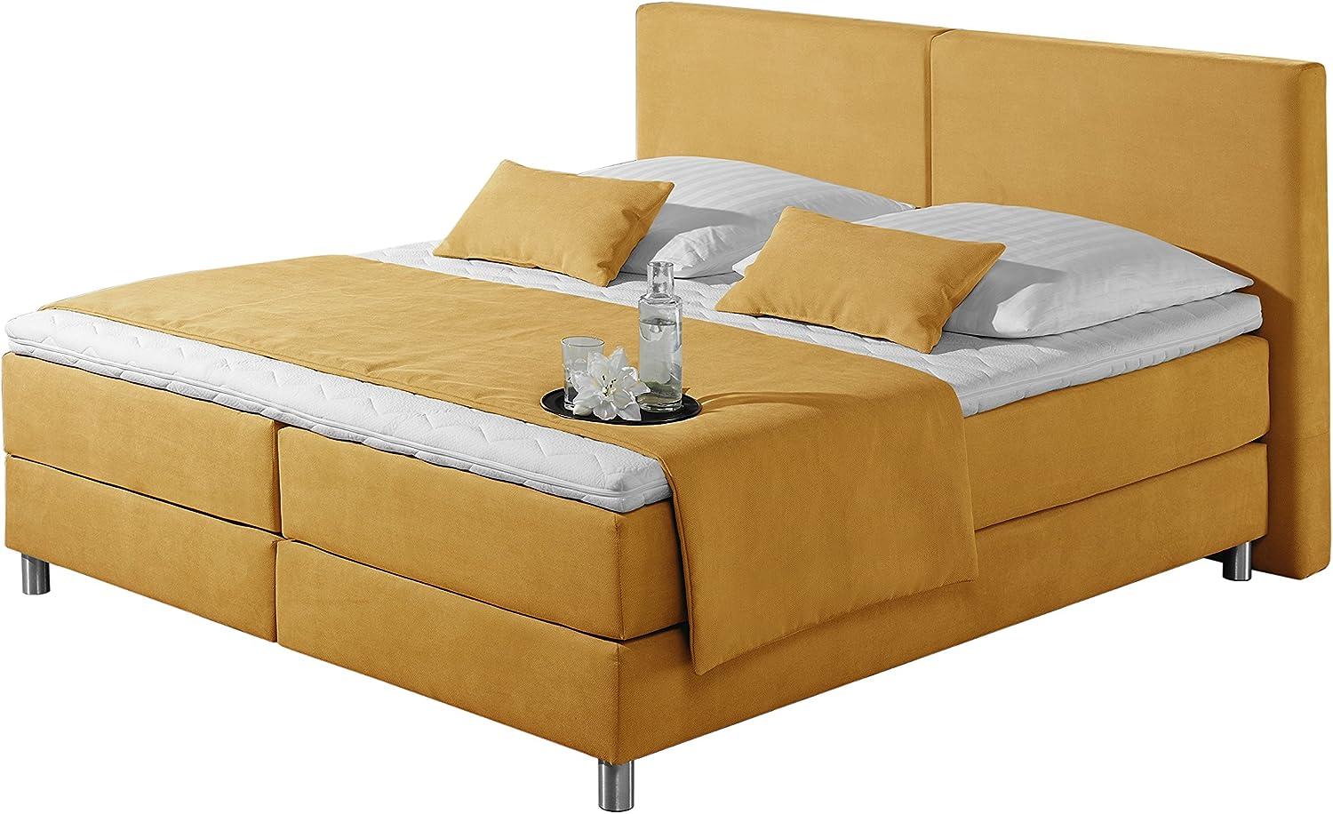 Maintal Boxspringbett Metropol, 160 x 200 cm, Strukturstoff, 7-Zonen-Kaltschaum Matratze h3, gelb Bild 1