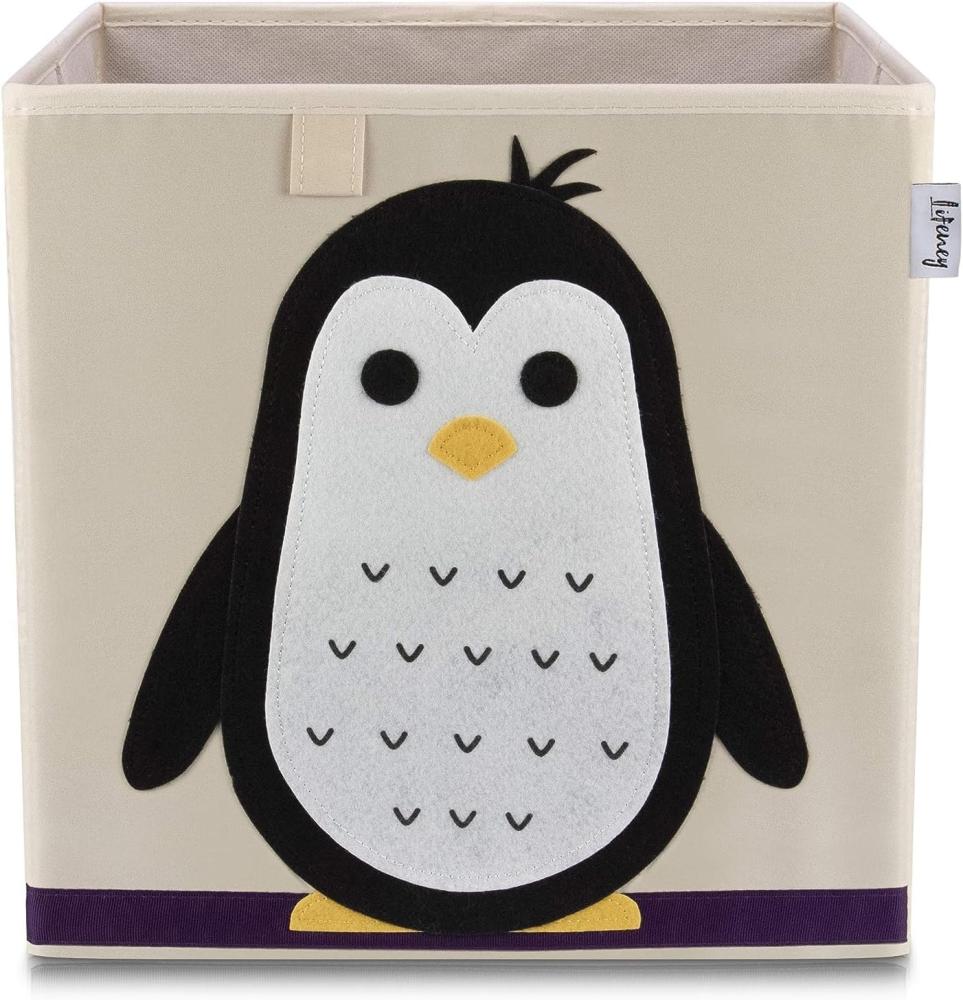 Lifeney Aufbewahrungsbox mit Pinguin Motiv I Spielzeugbox mit Tiermotiv passend für Würfelregale I Ordnungsbox für das Kinderzimmer I Aufbewahrungskorb Kinder Bild 1