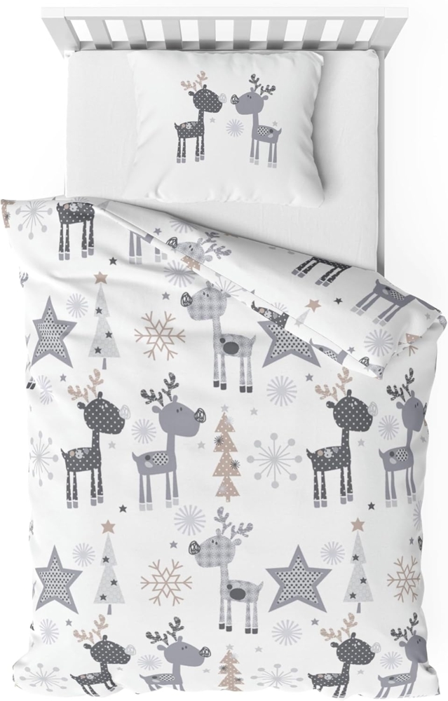Träumschön Bettwäsche Biber Winter- Weihnachtsbettwäsche 135x200 cm oder 155x220 cm, Rentier, Biber, 2 teilig, mit Reißverschluss, 100% Baumwolle, kuschelig warm im Winter Bild 1