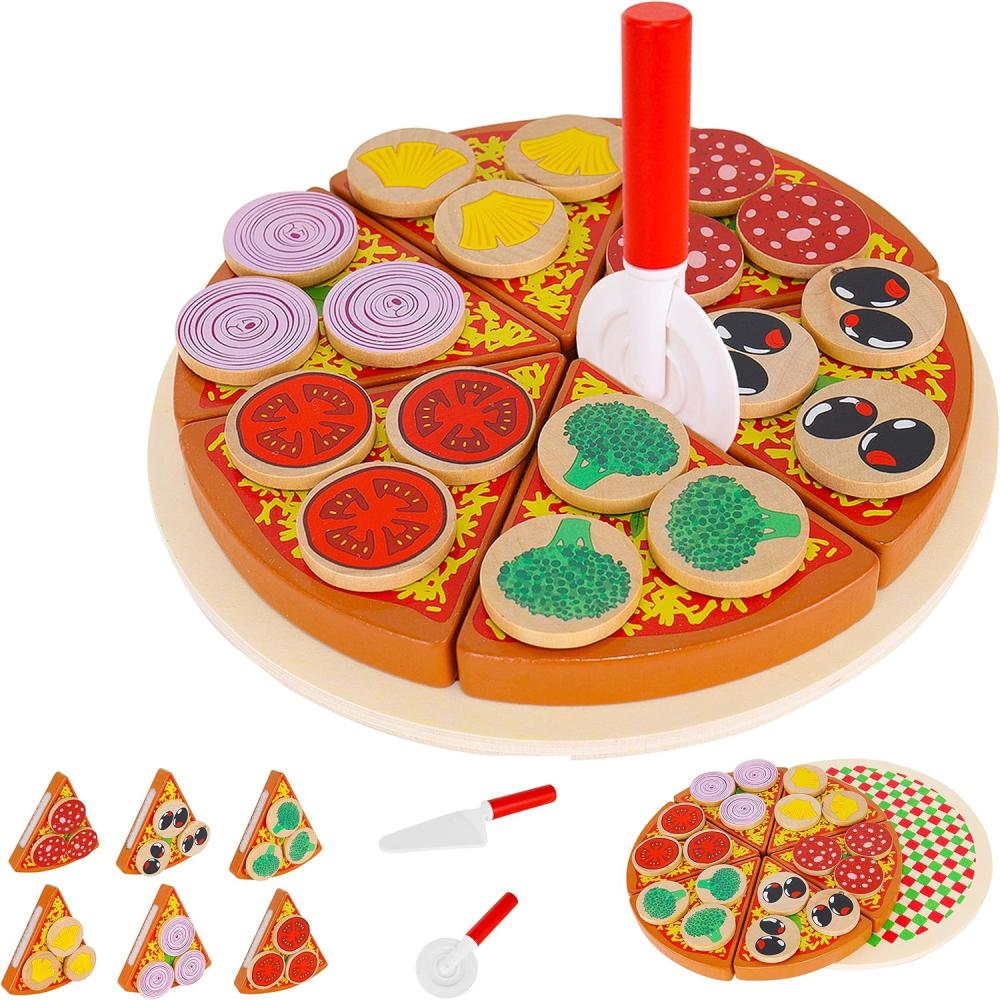 KRUZZEL Pizza-Set Zubehör aus Holz für Kinderküche und Kaufladen Inklusive Schneidebrett und Pizzaschneider 27 Teile 9354 Bild 1