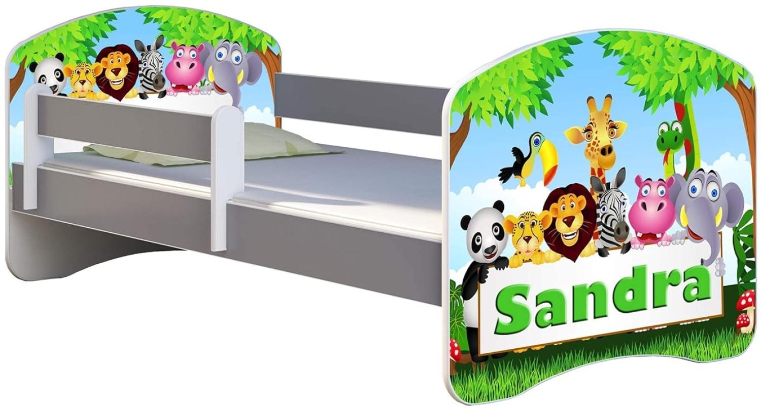 ACMA Kinderbett Jugendbett mit Einer Schublade und Matratze Grau mit Rausfallschutz Lattenrost II (01 Zoo name, 140x70) Bild 1