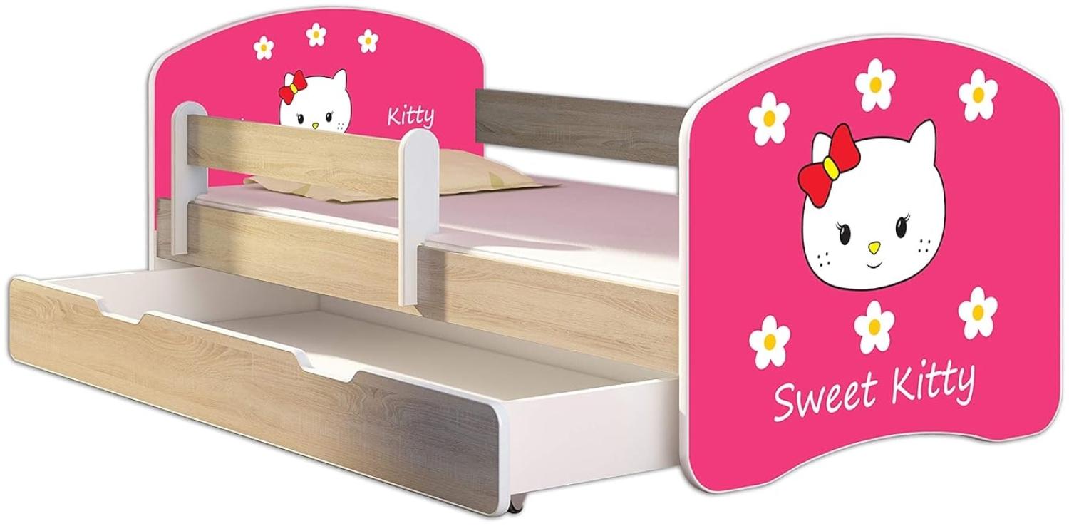 Kinderbett Jugendbett mit einer Schublade und Matratze Sonoma mit Rausfallschutz Lattenrost ACMA II 140x70 160x80 180x80 (16 Sweet Kitty 2, 140x70 + Bettkasten) Bild 1