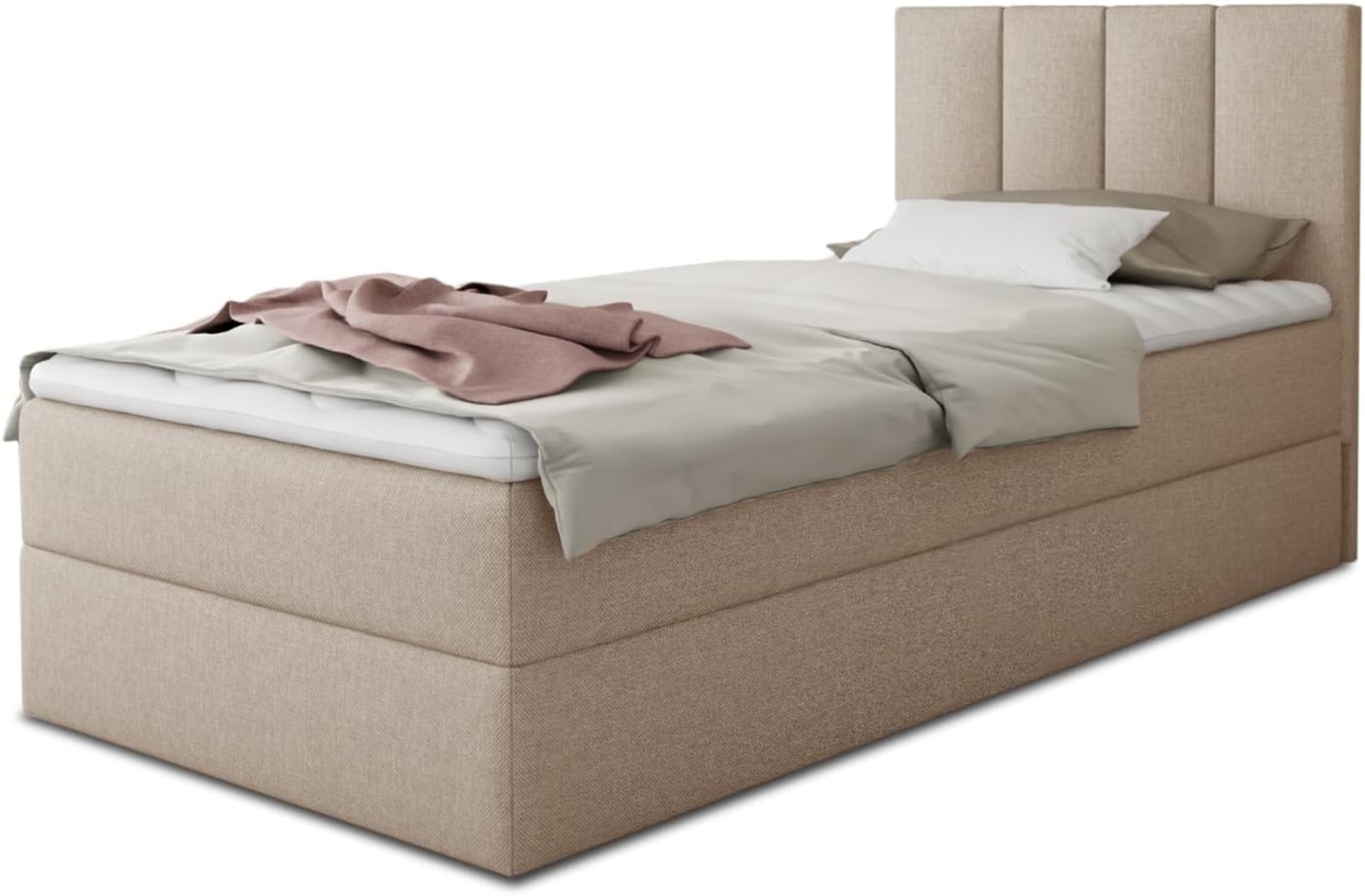 Boxspringbett Star Mini mit Bettkasten, Bonell-Matratze und Topper - Einzelbett mit Matratzentopper, Polsterbett, Bett, Schlafzimmer, Jugendzimmer (Beige (Inari 22), 120x200 cm) Bild 1