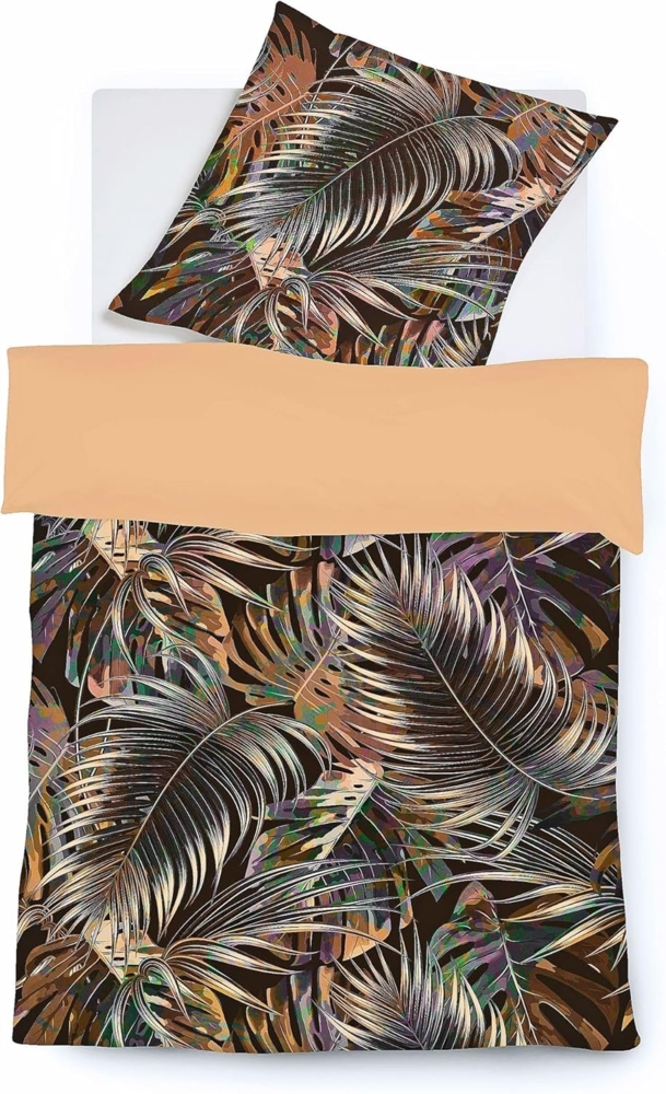 JACK Wendebettwäsche 135x200 cm Blätter Monstera Braun Digitaldruck Fleuresse, Mako-Satin, 2 teilig, schönes Design mit exotischen Blättern, hochwertiger Digitaldruck Bild 1