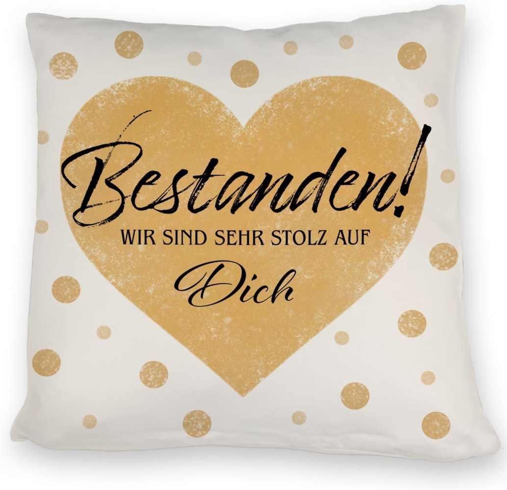 speecheese Dekokissen Bestanden Kissen mit Spruch Wir sind sehr stolz auf Dich Bild 1