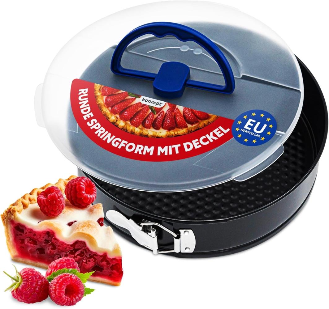 KONZEPT Backform 26cm Springform, (Rund mit Deckel, Tortenform mit Transporthaube, Antihaftbeschichtet, Kuchenbehälter), Ideal für Torte, Käsekuchen, Tarte Bild 1