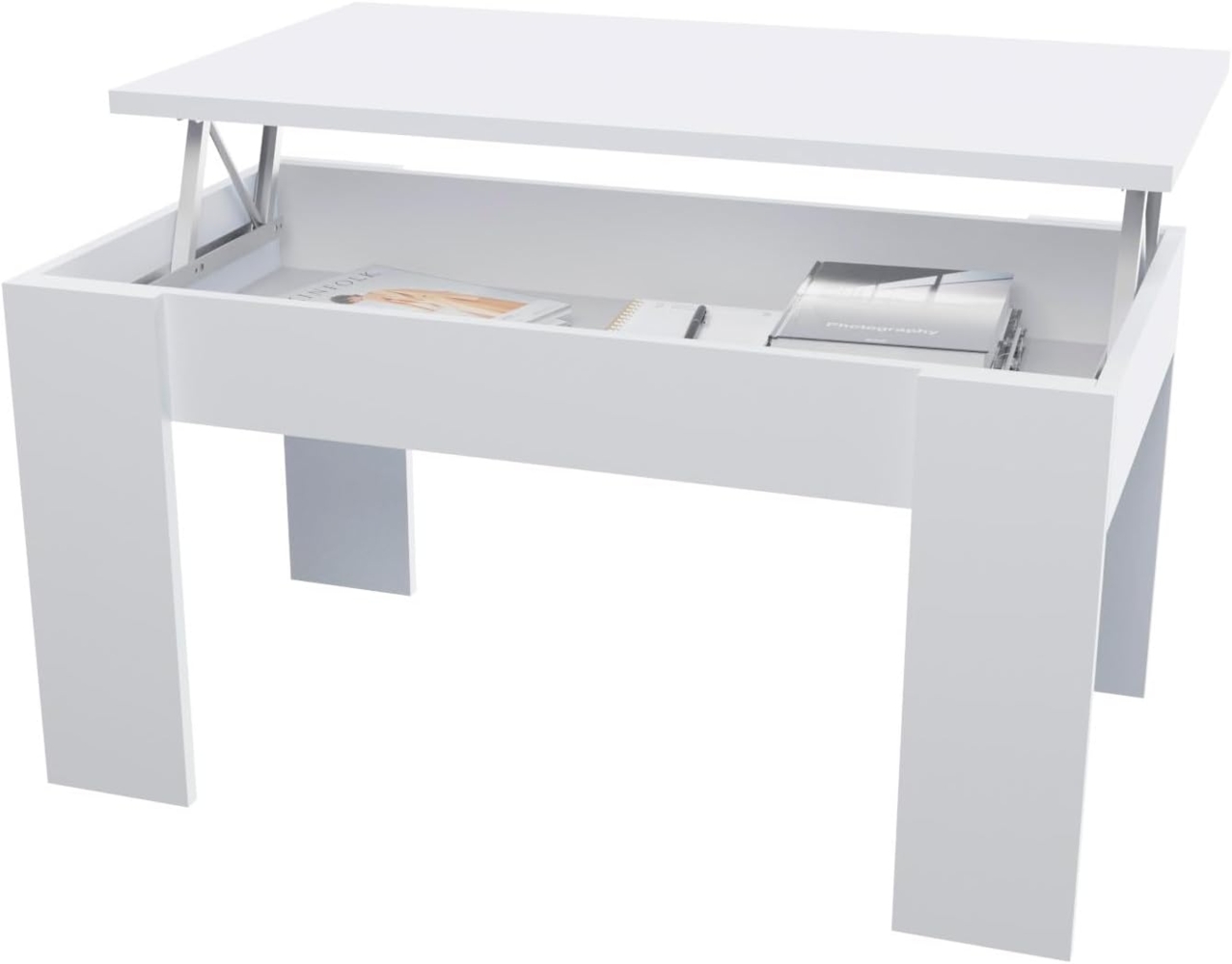 amuéblate online - Couchtisch, höhenverstellbar, für Wohnzimmer oder Esszimmer, weißes Finish, Maße: 90 cm (Breite) x 50 cm (Tiefe) x 46-57 cm (Höhe) Bild 1