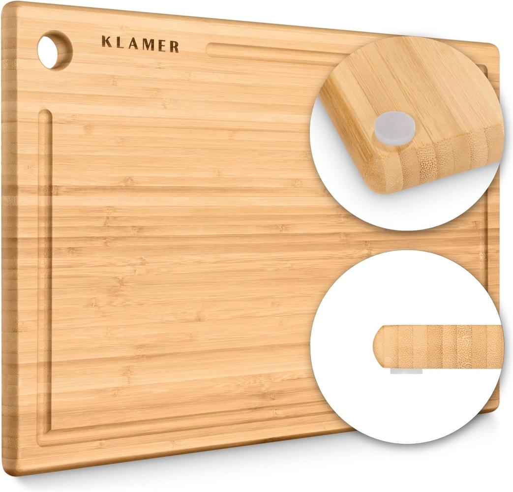 KLAMER Schneidebrett Bambus rutschfest mit Saftrille – Premium Holz-Brett, 45x30x2cm, leic…, Bambus, Umweltfreundliches Naturholz, Kautschukfüße, antiseptisch Bild 1