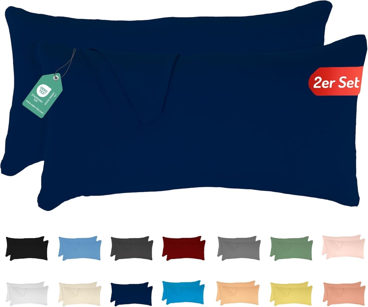Livessa 2er Set Kissenbezug 40x60 cm -Verdeckter Reißverschluss an der Langen Seite, Kopfkissenbezug aus%100 Baumwolle Jersey Stoff, Ultra weich und atmungsaktiv, Oeko-Tex Zertifiziert Bild 1