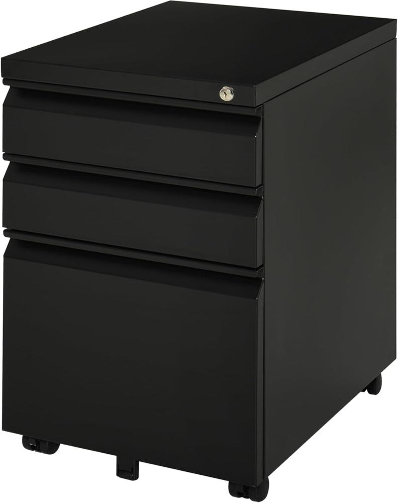 Vinsetto Rollcontainer Büroschrank mit 3 Schubladen, (Büroschrank, 1 St, Bürocontainer), Stahl Schwarz 39 x 48 x 60 cm Bild 1