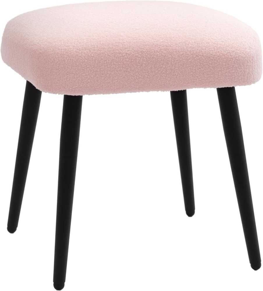HOMCOM Fußhocker Schminkhocker Fußstütze mit Kaschmir-Optik (Hocker, 1 St, Sitzhocker), für Schlafzimmer, Stahlbeine, Rosa Bild 1