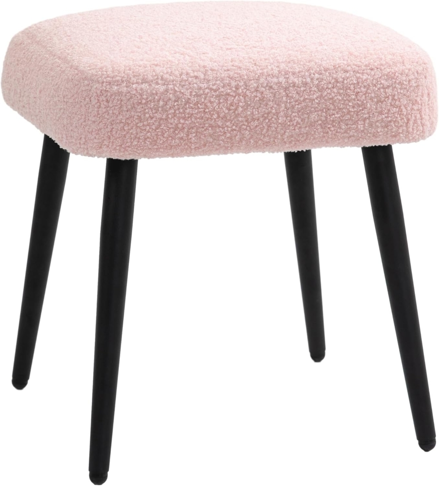 HOMCOM Fußhocker Schminkhocker Fußstütze mit Kaschmir-Optik (Hocker, 1 St, Sitzhocker), für Schlafzimmer, Stahlbeine, Rosa Bild 1