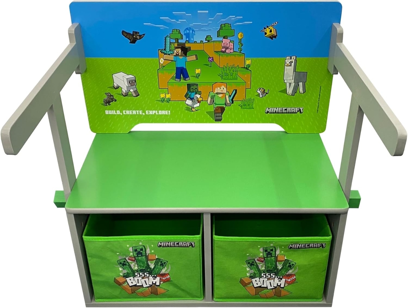 MINECRAFT - Sitzbank umklappbar zu Spielbank mit Tisch, Kindermöbel mit buntem Design Bild 1