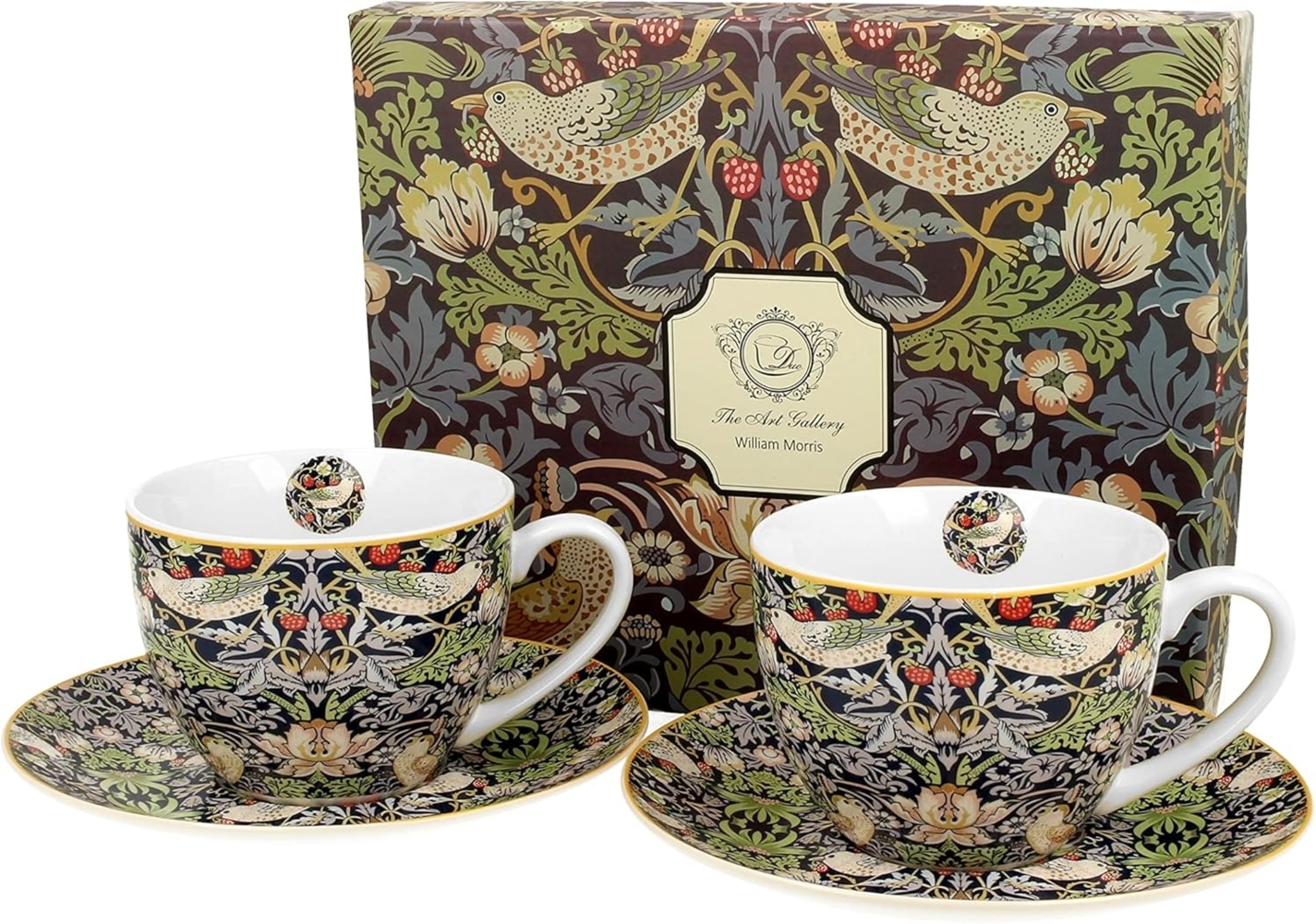 DUO ART GALLERY 2er-Set Tassen 250 ml STRAWBERRY THIEF BLUE mit Untertassen, New Bone China Porzellan Bild 1